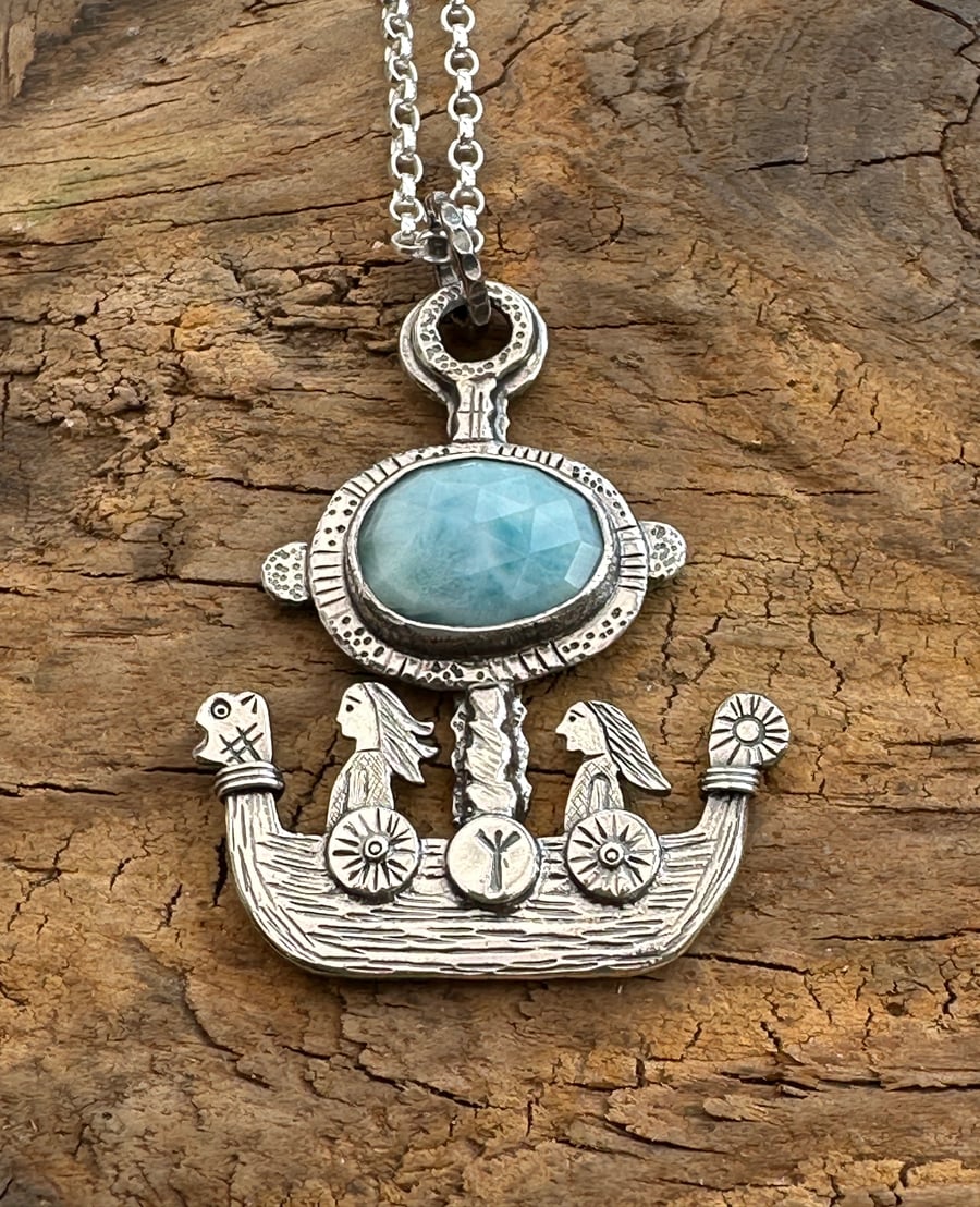 New Horizons Viking Ship Pendant with Larimar