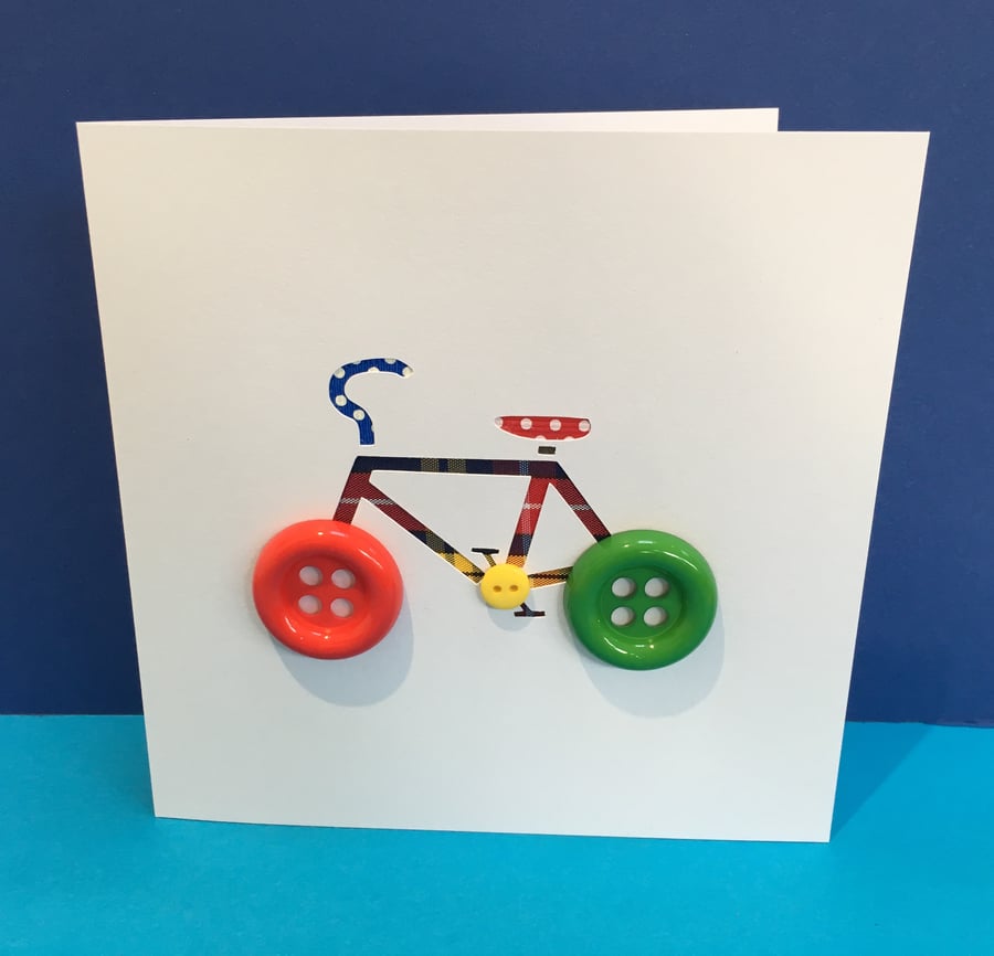 Bicycle Card with Button Wheels - Bike Greeting Card - Cycling Card