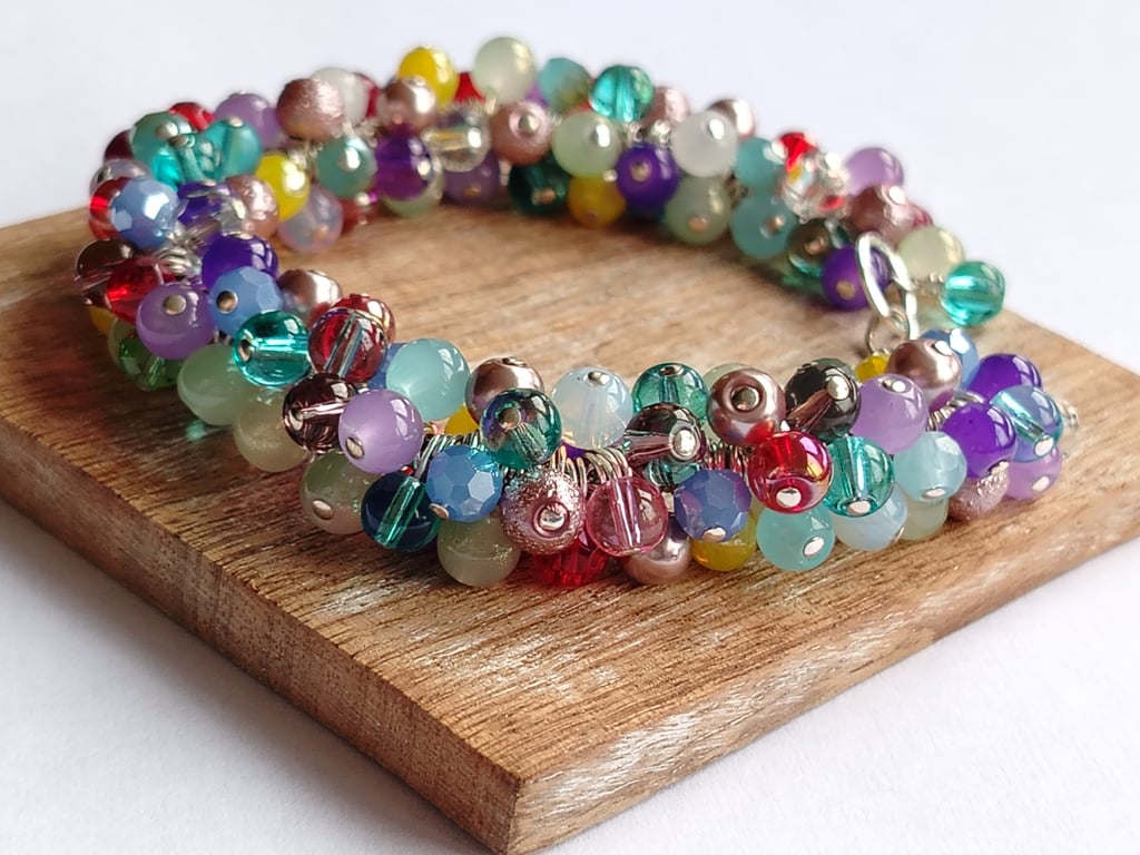 Multi Colour Glass Bead Full Cluster Bracelet