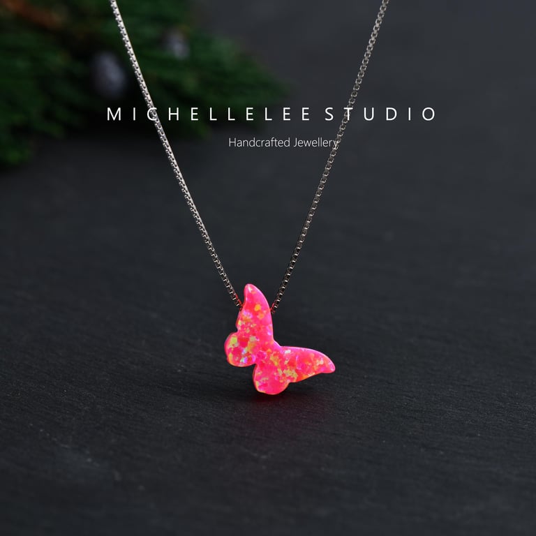 Pink Butterfly With 925 Sterling Silver Necklace