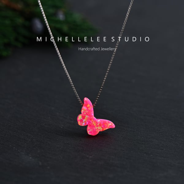 Pink Butterfly With 925 Sterling Silver Necklace