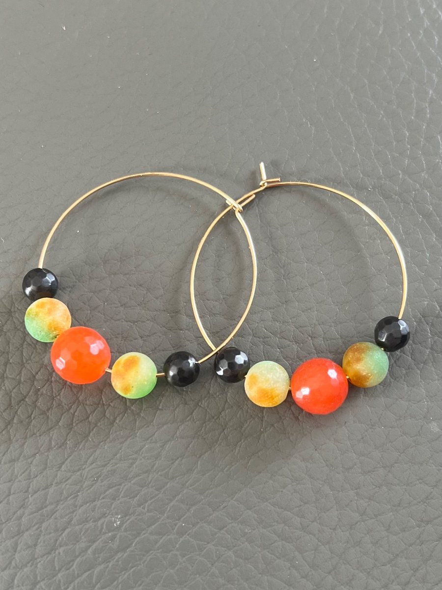 Handmade Gold Hoop Earrings with Agate
