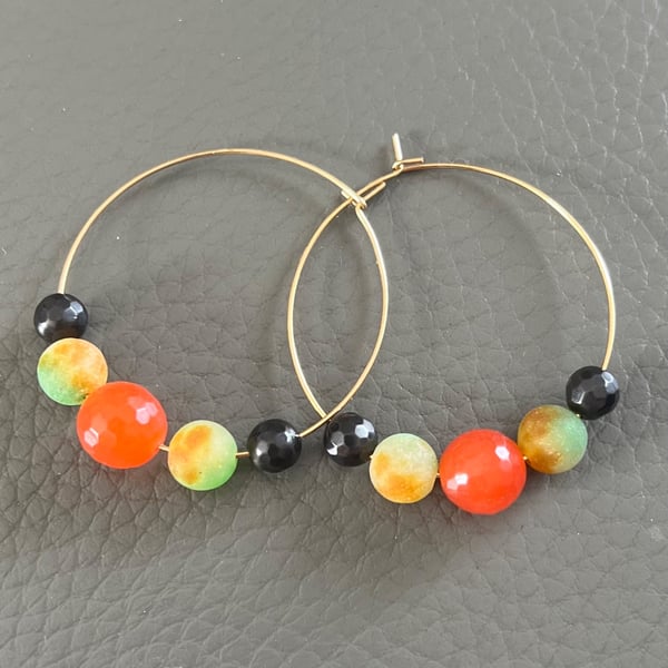 Handmade Gold Hoop Earrings with Agate