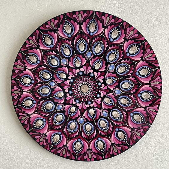 Pink Dot Mandala Acrylic Wall Art Painting Solid Wood Circle Unique Hand Painted