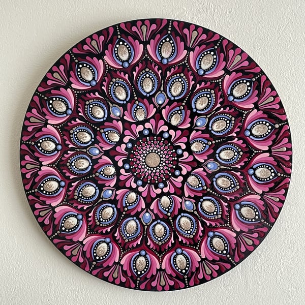 Pink Dot Mandala Acrylic Wall Art Painting Solid Wood Circle Unique Hand Painted