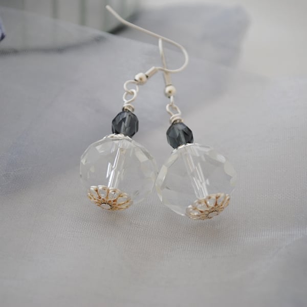 Sale-Crystal silver earrings