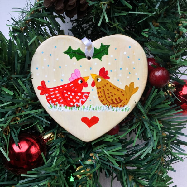 Hanging heart Christmas decoration Chatting chickens.