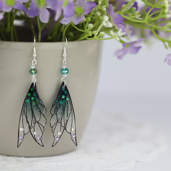 Fairy Wing Earrings Gothic Green Fairycore Cottagecore Boho Fairy Gift