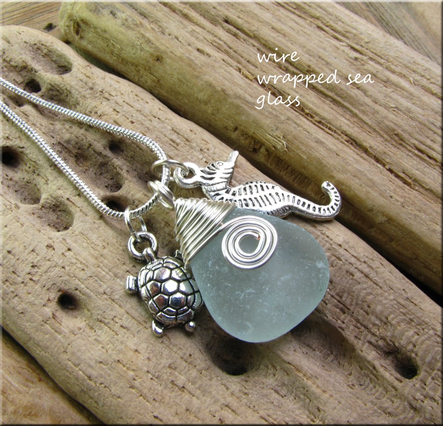 Sea glass wire wrapped pendant