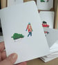 Christmas Card Cards Man Pulling Sledge watercolour style (QM 210) - Image 6