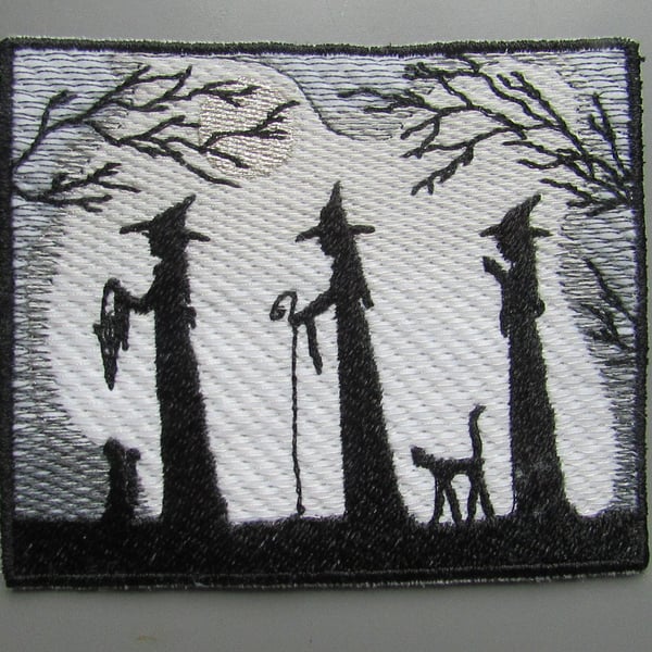 Witches Silhouette Embroidered Sew on Applique Patch
