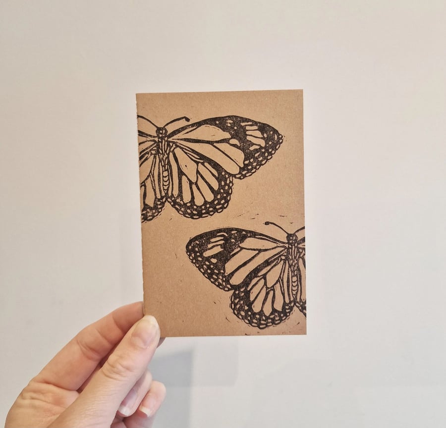 Butterfly Lino Printed Pocket Notebook