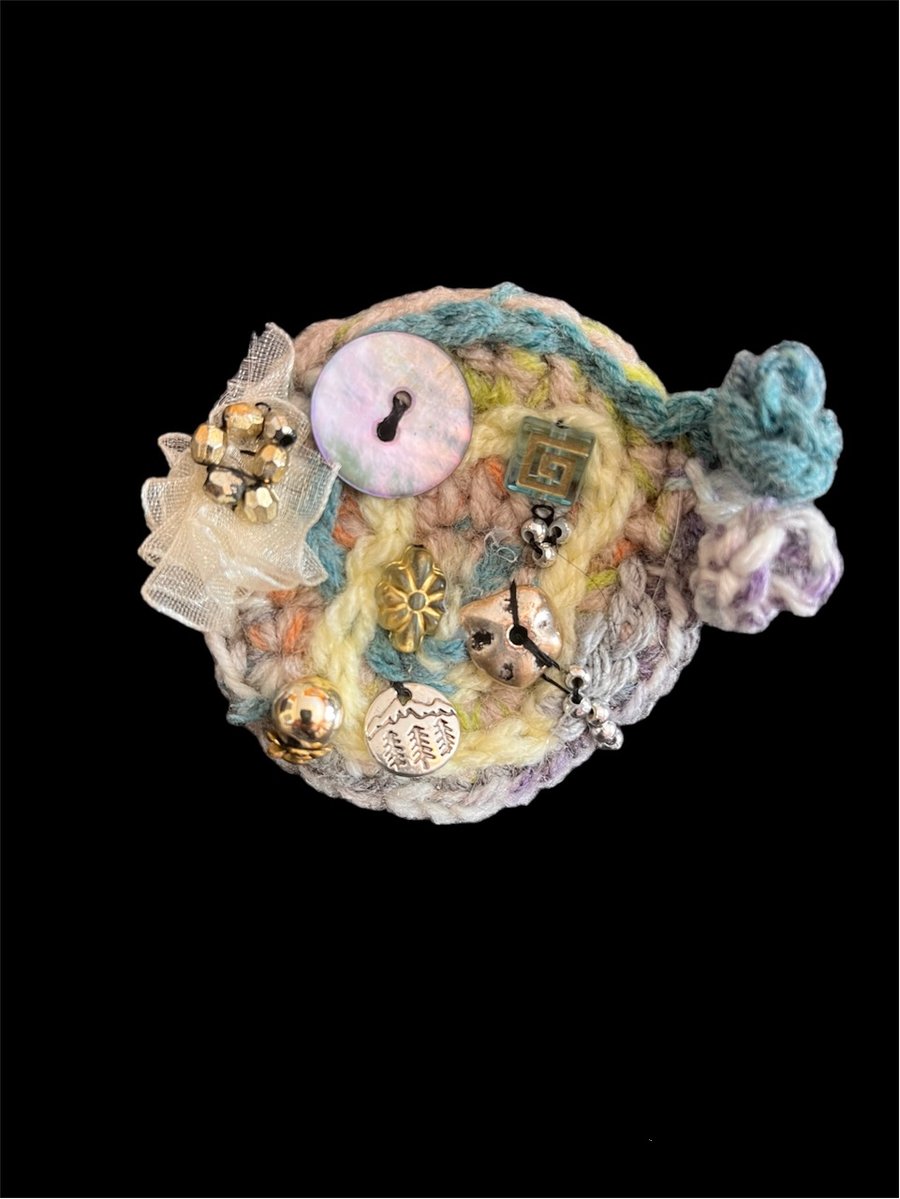 Scrumble Brooch Pin, Crochet Brooch, Lapel Pin, Unique Brooch, Boho Festival Pin