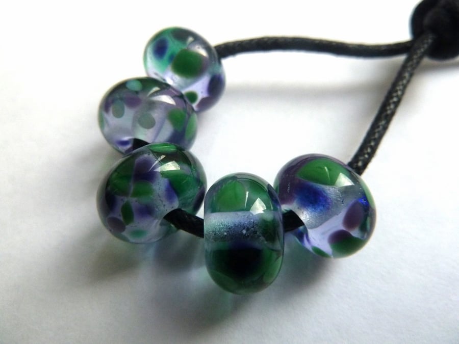 lilac frit beads, handmade lampwork glass