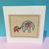 Elephant Card - Cute machine embroidered Elephants
