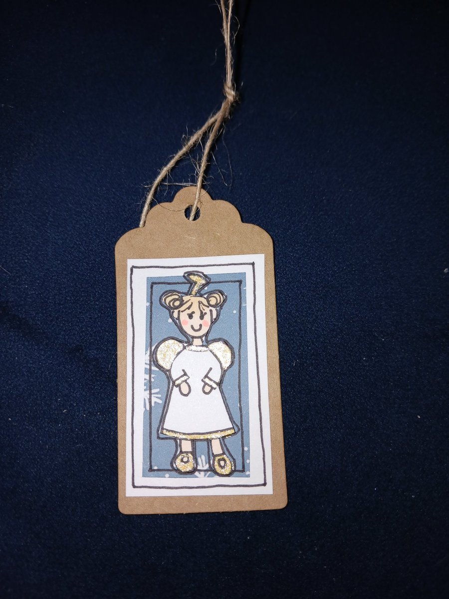Quirky art ,cute christmas illustrated angels, set of 5 handmade ...