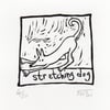 Stretching Dog, original lino print