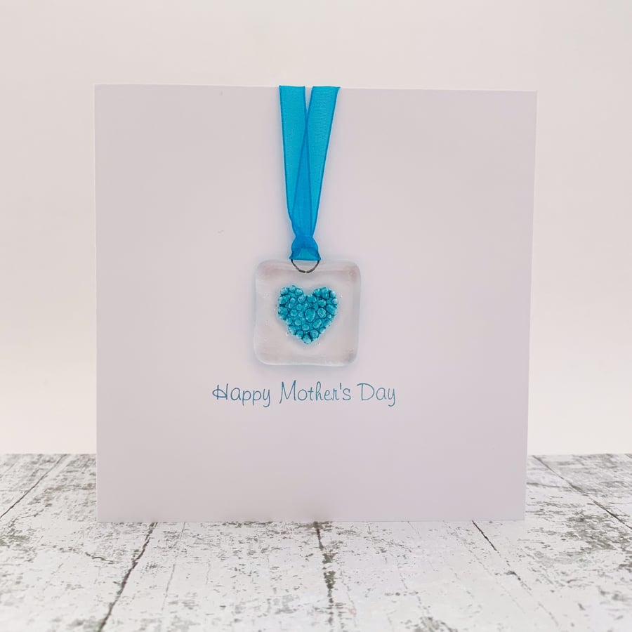 Mother's Day Card with Heart Fused Glass Keepsake Glass Suncatcher