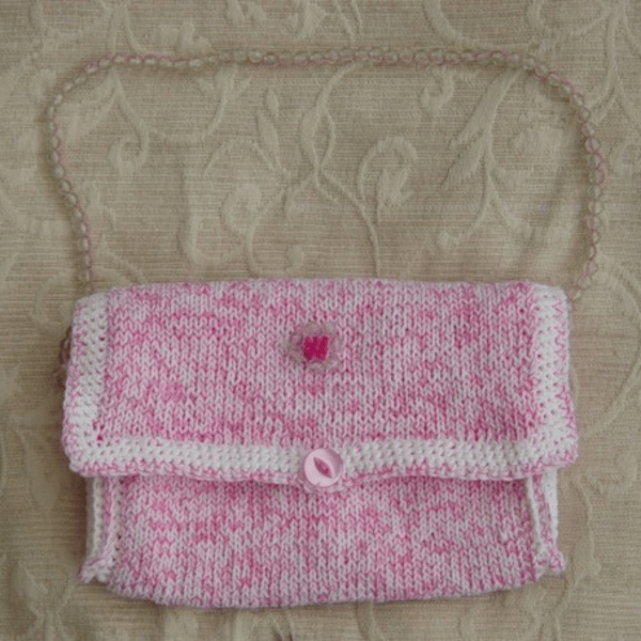 Sweetie Pink! Hand knitted & Crocheted Handbag with bead detail