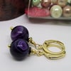 Earrings gold hoop with purple agate gemstone