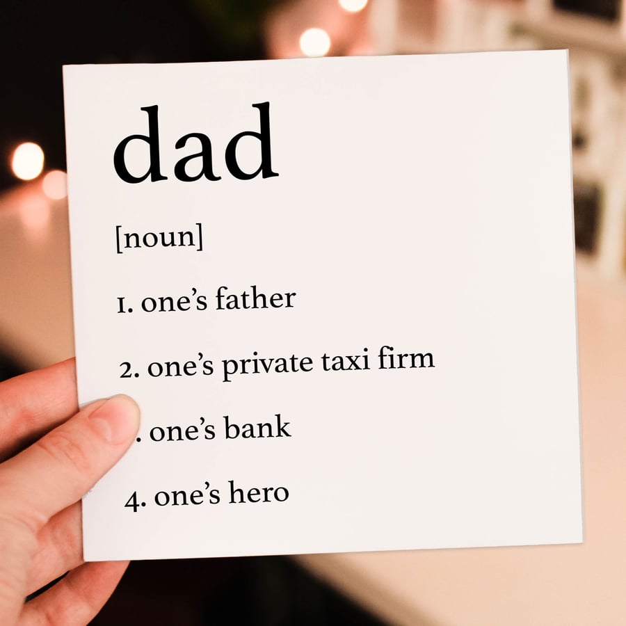 Father's Day card: Dictionary definition of father or dad