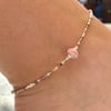 Pink Lampwork & Miyuki Beaded Anklet. Sterling Silver. Extension Chain. 