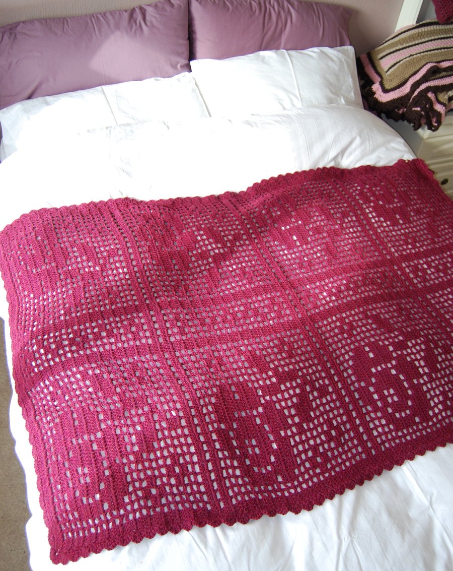 Handmade Burgundy Garnet Crochet Climbing Rose Blanket