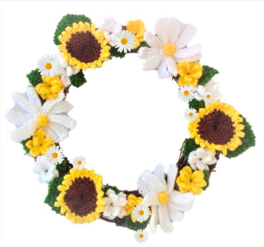 Knitting pattern for Summer Flowers Wreath, Digital Pattern