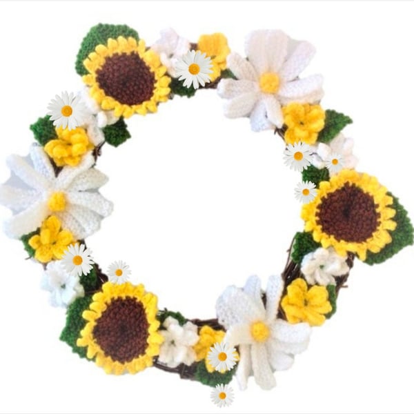 Knitting pattern for Summer Flowers Wreath, Digital Pattern