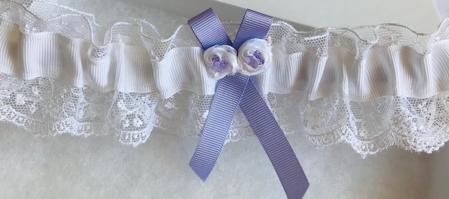 LOUISE Lilac and White Wedding Garter