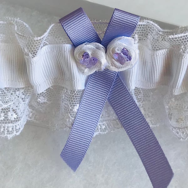 LOUISE Lilac and White Wedding Garter