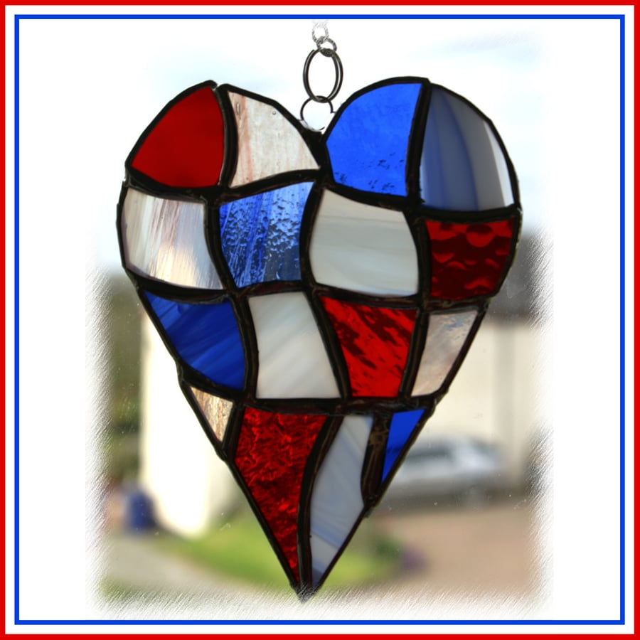 Patchwork Heart Suncatcher Stained Glass Handmade British