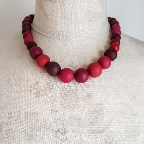Beaded Statement Necklace in Berry Reds