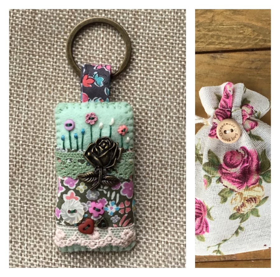 Liberty fabric felt charm keyring fob