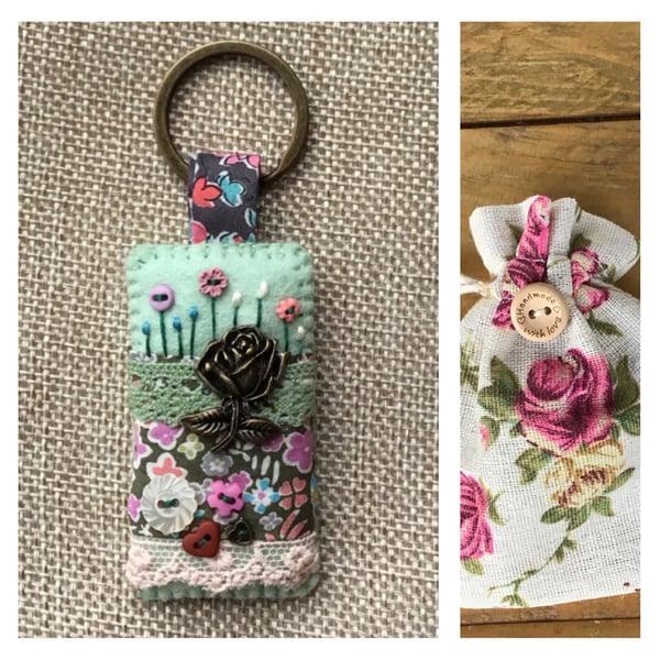 Liberty fabric felt charm keyring fob