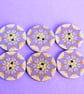 Wooden Mandala Patterned Buttons Purple Flower 6pk 25mm (M11) - Image 1