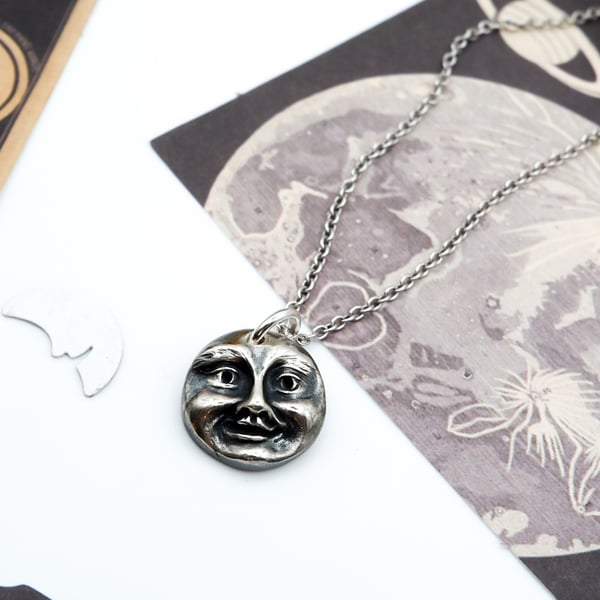 Moon Lovers Necklace - Solid Fine Recycled Silver Mini Moon Necklace, 925