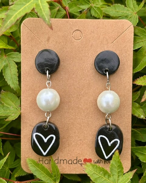 Beautiful Bead and Heart Drop Earrings