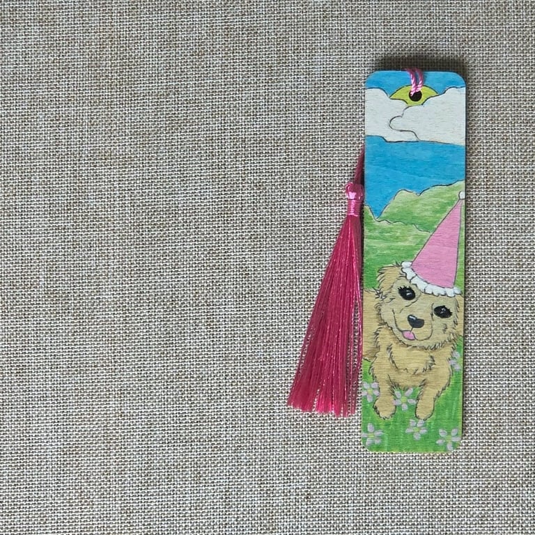 The Puppy Hand Painted Wooden Bookmark - Original Acrylic Art