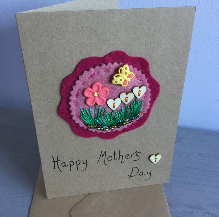 Hand Embroidered Heartfelt Mother’s Day Card - Folksy