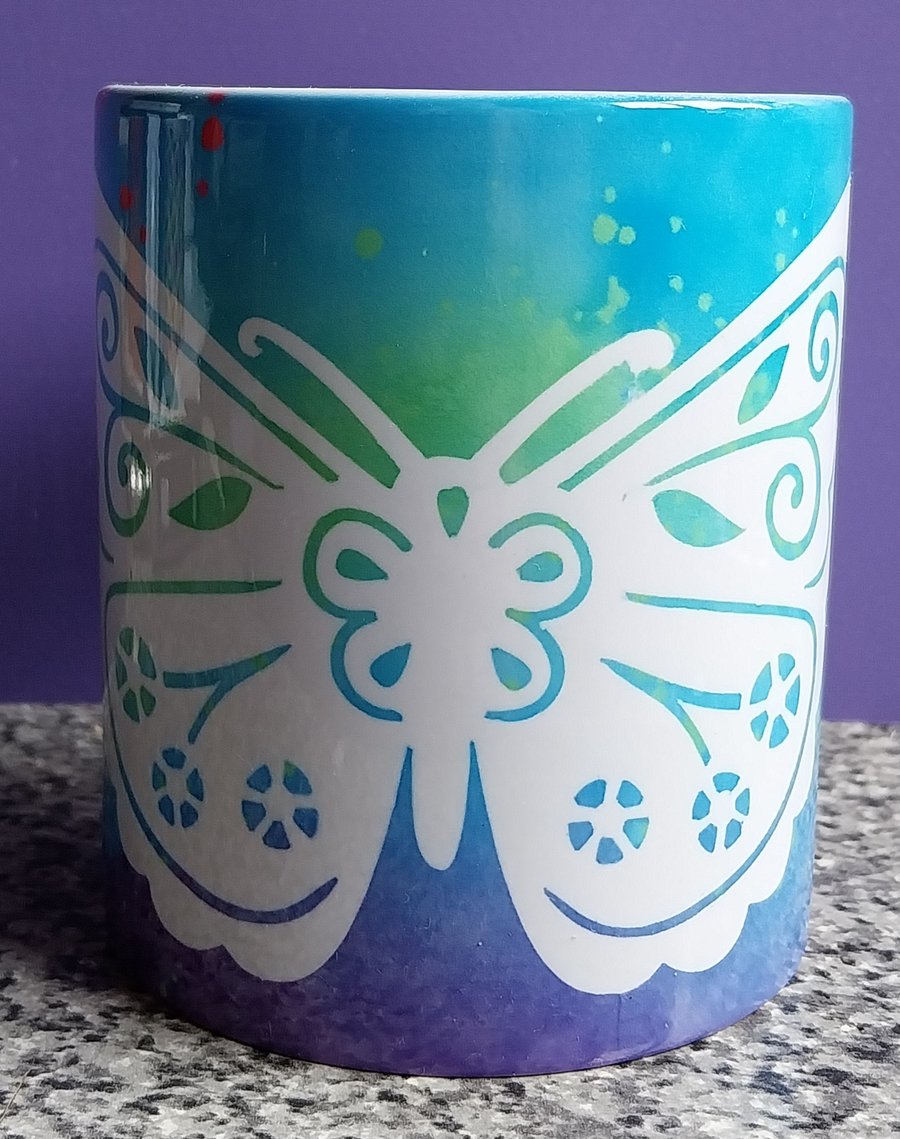 White Ceramic Mug with Butterfly Design