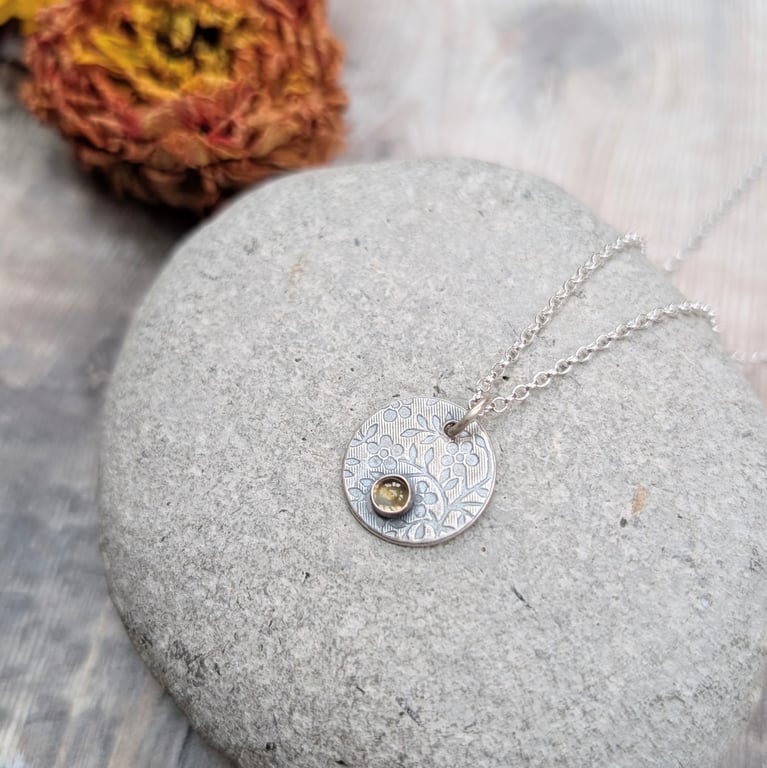 Sterling Silver Flower Disc Necklace with Citrine - JBJ6018