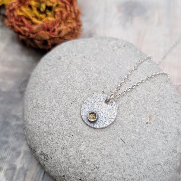 Sterling Silver Flower Disc Necklace with Citrine - JBJ6018