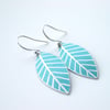 Blue leaf oval earrings