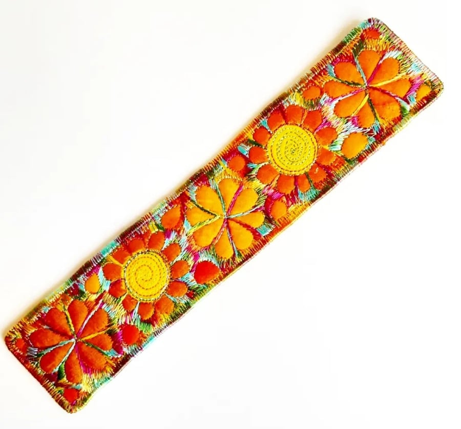 Handmade Embroidered Fabric Bookmark Textile Art Book Lover Gift 