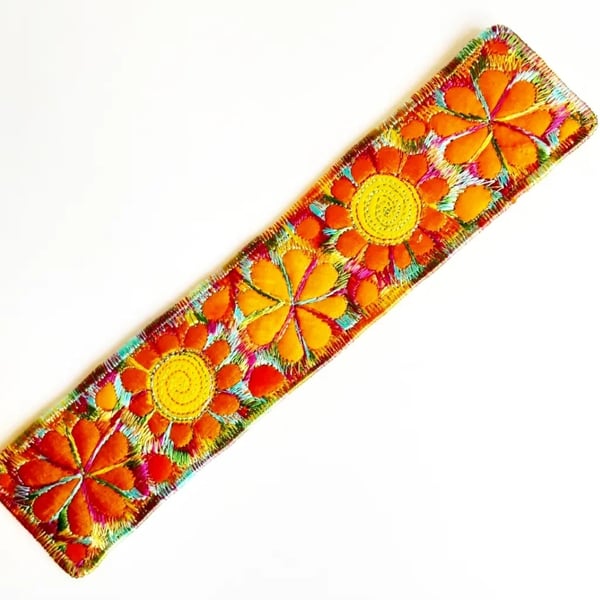 Handmade Embroidered Fabric Bookmark Textile Art Book Lover Gift 