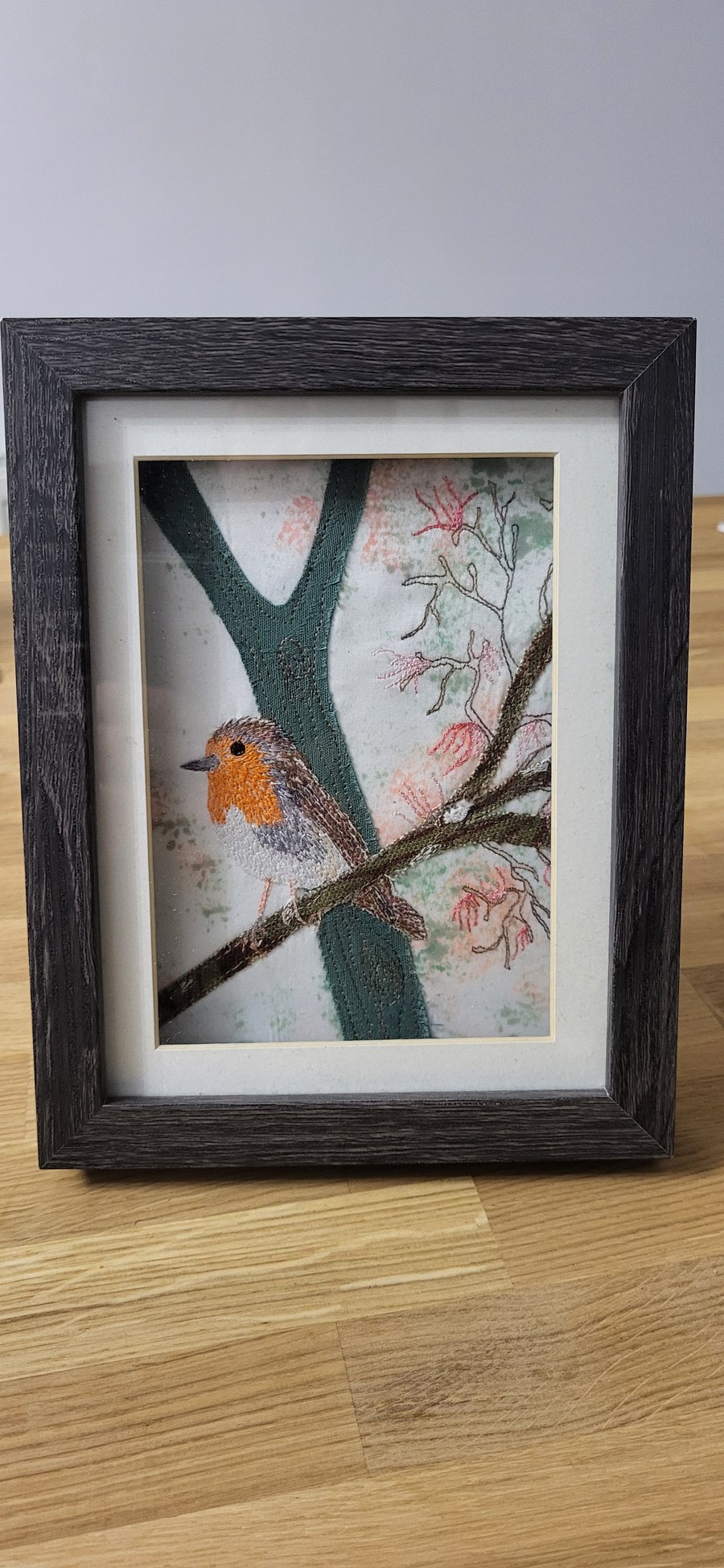 Machine Embrodered Robin on Appliqued Branch