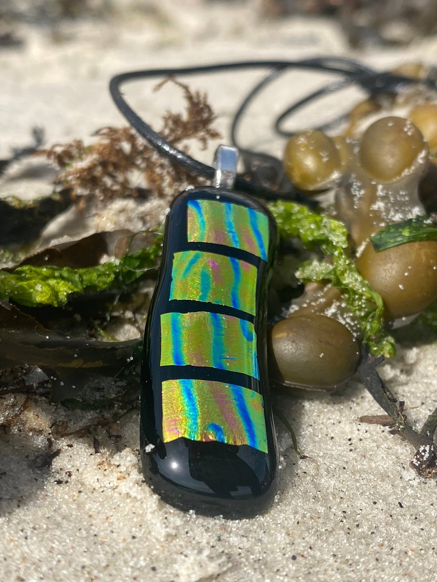 Black and Dichroic Fused Glass Bar pendant