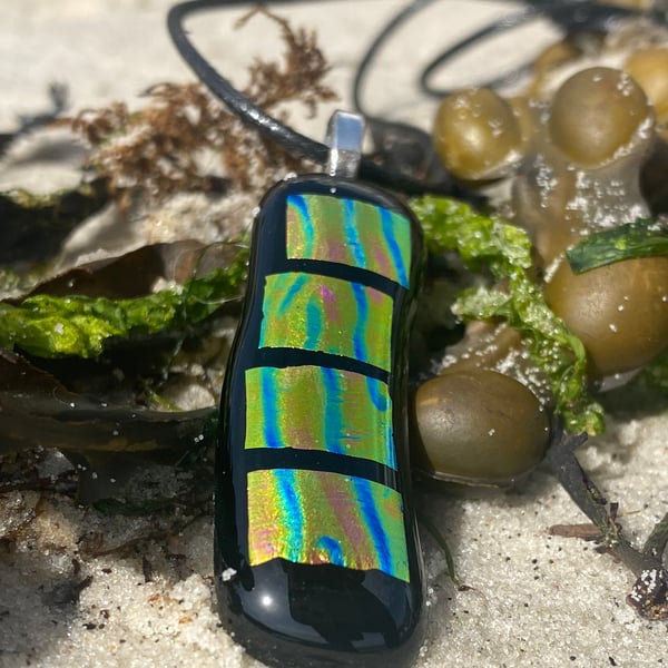 Black and Dichroic Fused Glass Bar pendant