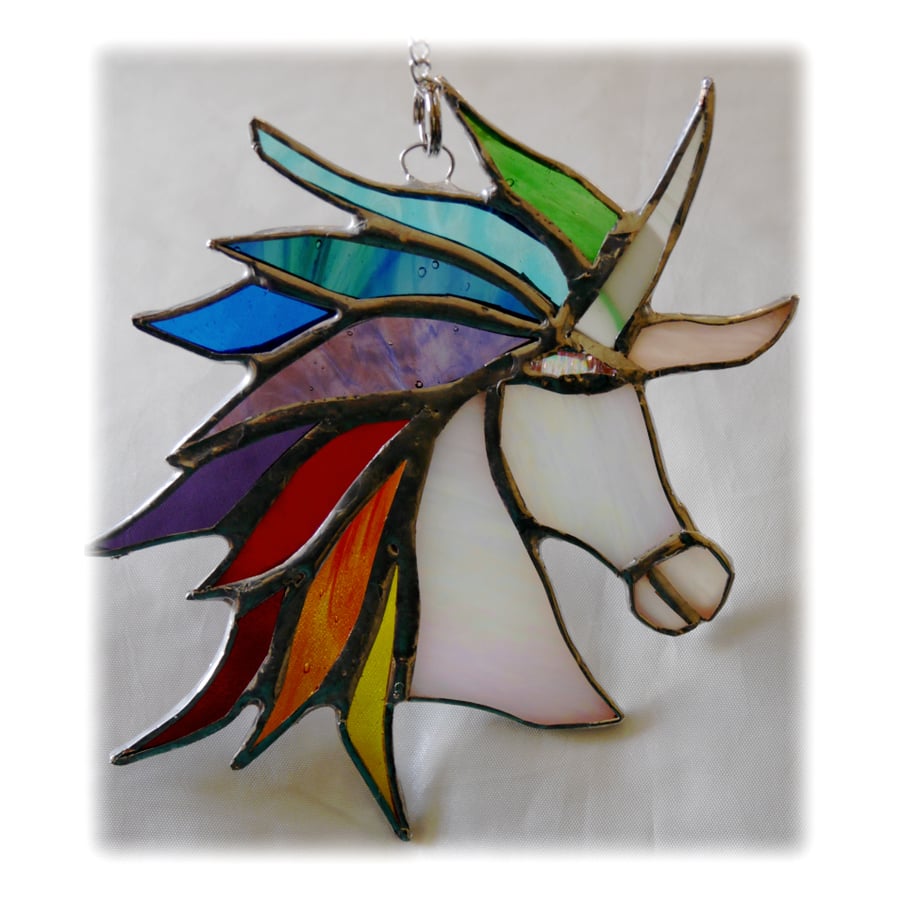 Unicorn Suncatcher Stained Glass Handmade Rainbow 009 Serena